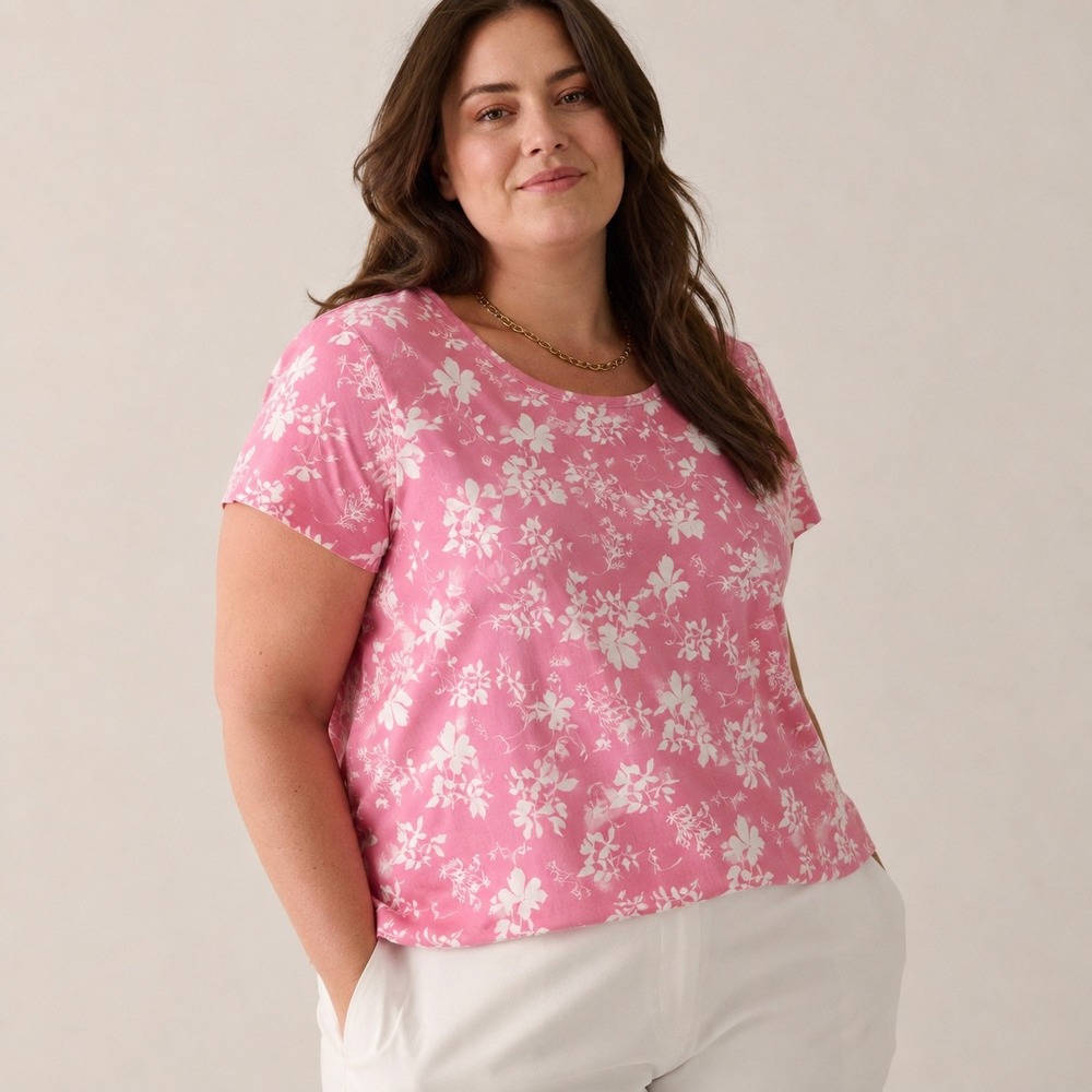 Muk Luks Pink Floral Cottagecore Relaxed Scoop Neck Tee Womens Plus Size 3X NWOT
